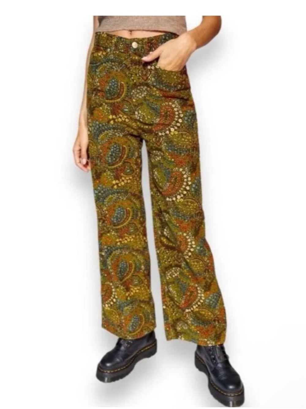 BDG corduroy High-Rise Wide-Leg Pants in Olive Paisley